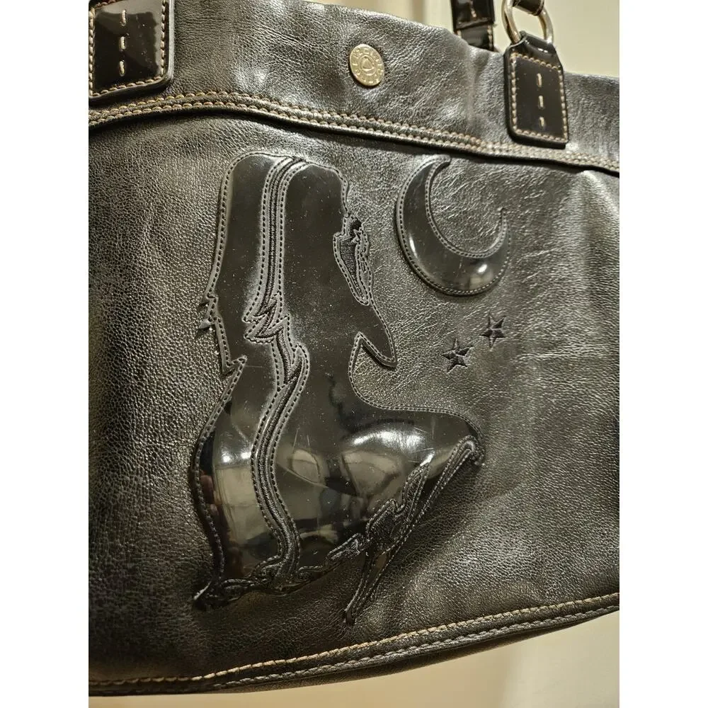 Vintage Liz Claiborne Black Leather Purse Shoulder Bag Female Silhouette Vinyl